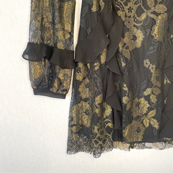 For Love & Lemons Floral Lace Ruffle Black & Gold Dress - Picture 8 of 11
